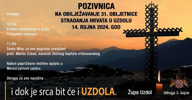 Najava: Obilježavanje 31. obljetnice stradanja Hrvata na Uzdolu