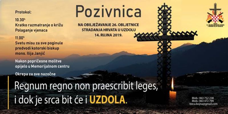 Najava: Obilježavanje 26. obljetnice stradanja Hrvata na Uzdolu