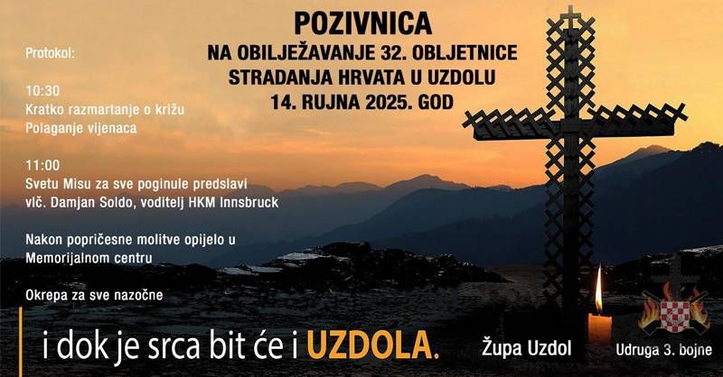 Najava: Obilježavanje 32. obljetnice stradanja Hrvata na Uzdolu